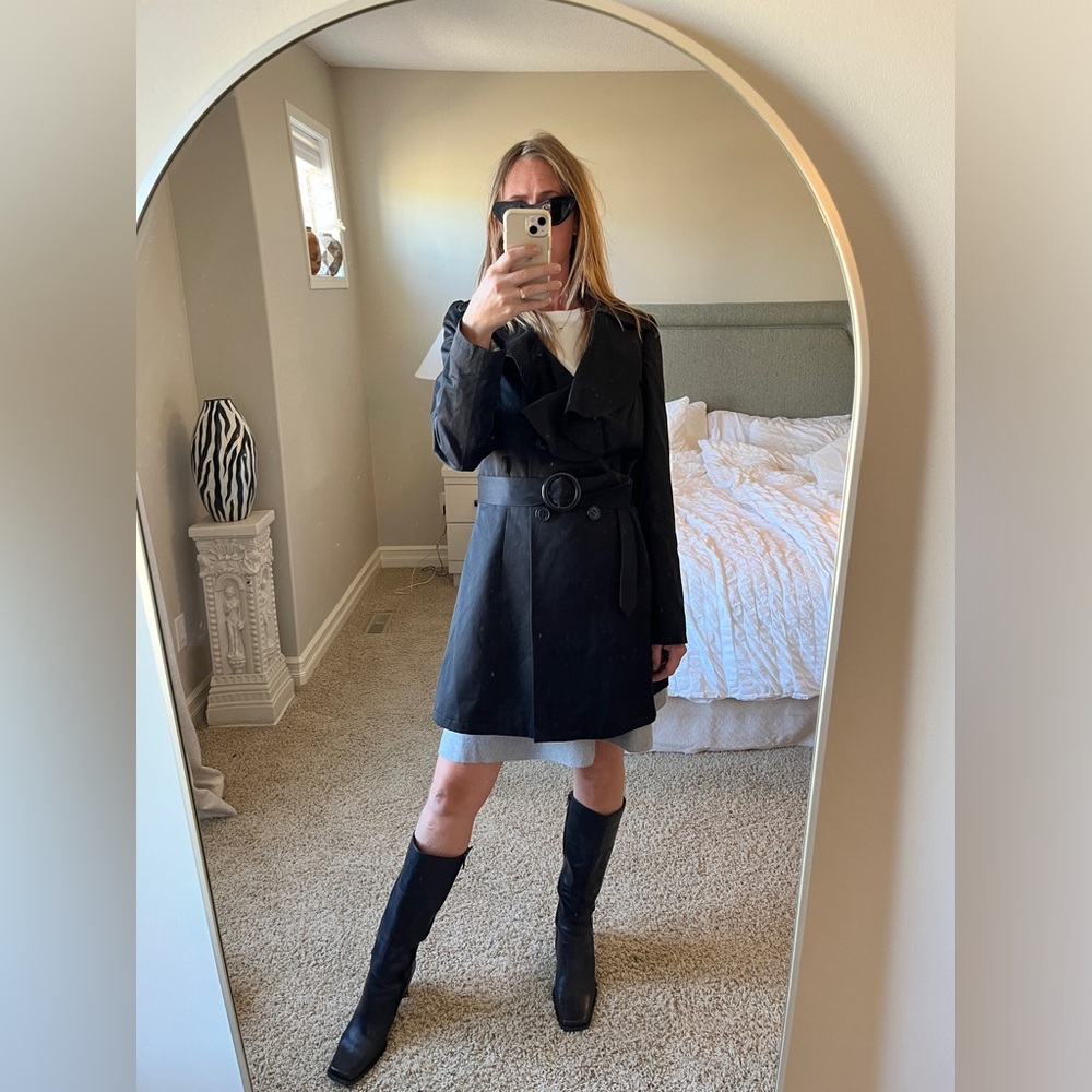 Y2K trench coat with puff sleeve and belt